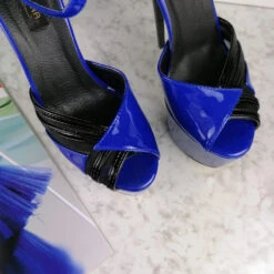 Black Blue Gloss Designer Strap High Heels 9 Black Blue Gloss Designer Strap High Heels -Tajna Shoes blue black gloss high heel platform shoes 3