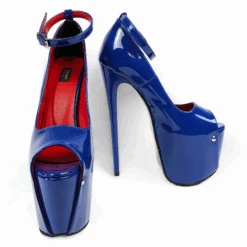 Royal Blue Gloss Ankle Strap High Heel Platforms -Tajna Shoes blue gloss high heel ankle strap platform shoes tajna club shoes 2
