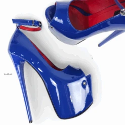 Royal Blue Gloss Ankle Strap High Heel Platforms -Tajna Shoes blue gloss high heel ankle strap platform shoes tajna club shoes 6