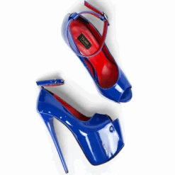 Royal Blue Gloss Ankle Strap High Heel Platforms -Tajna Shoes blue gloss high heel ankle strap platform shoes tajna club shoes 7