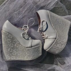 Bridal White Lace Up Wedge Shoes 7 Bridal White Lace Up Wedge Shoes -Tajna Shoes bridal wedge platform 18 cm wedding shoes 4