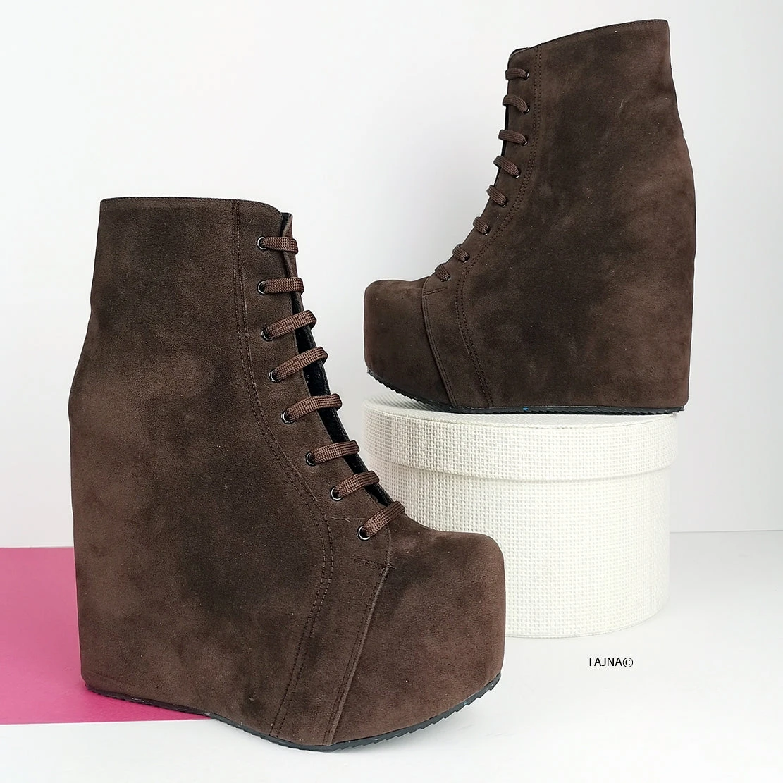 Brown Suede Lace Up Platform Wedge Booties 4 Brown Suede Lace Up Platform Wedge Booties - Image 4