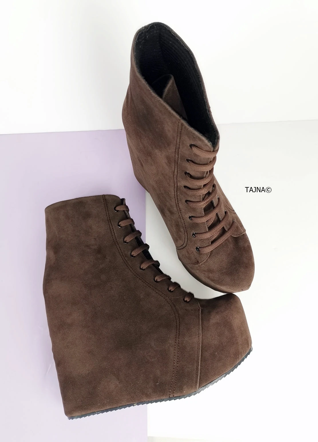 Brown Suede Lace Up Platform Wedge Booties 5 Brown Suede Lace Up Platform Wedge Booties - Image 5