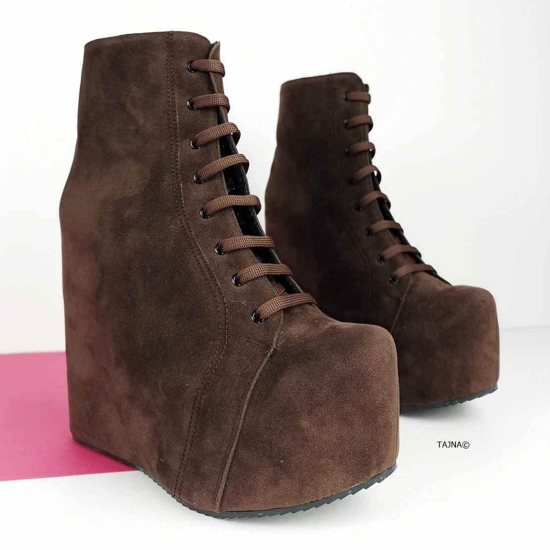 Brown Suede Lace Up Platform Wedge Booties 3 Brown Suede Lace Up Platform Wedge Booties - Image 3