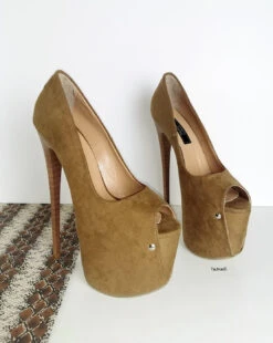 Tobacco Brown Suede Peep Toe Pumps -Tajna Shoes brown suede peep toe 19 cm high heel platform shoes 2