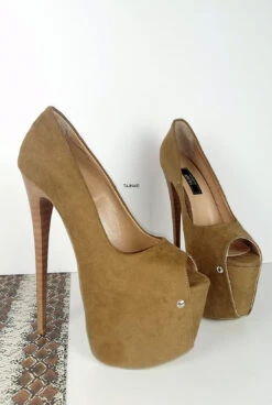 Tobacco Brown Suede Peep Toe Pumps -Tajna Shoes brown suede peep toe 19 cm high heel platform shoes 3