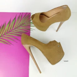 Tobacco Brown Suede Peep Toe Pumps -Tajna Shoes brown suede peep toe 19 cm high heel platform shoes 6