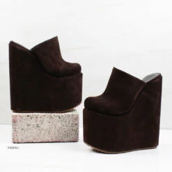 Brown Sabo Platform Heel Wedge Mules