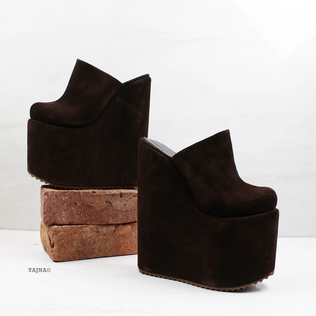 Brown Sabo Platform Heel Wedge Mules 2 Brown Sabo Platform Heel Wedge Mules - Image 2