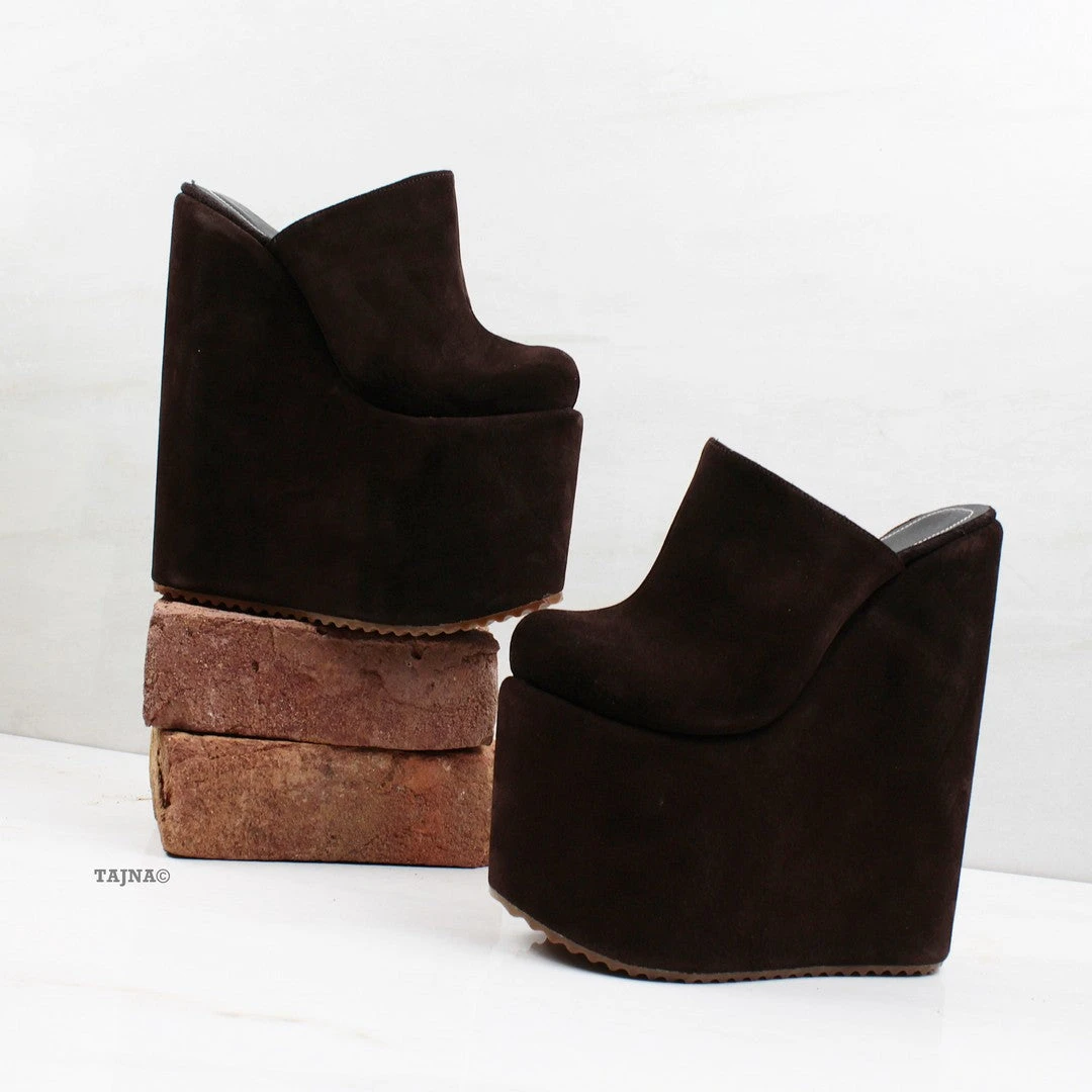 Brown Sabo Platform Heel Wedge Mules 3 Brown Sabo Platform Heel Wedge Mules - Image 3