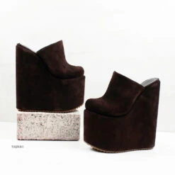 Brown Sabo Platform Heel Wedge Mules 7 Brown Sabo Platform Heel Wedge Mules -Tajna Shoes brown 20 cm wedge platform mules 4