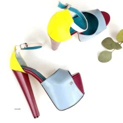 Colourblock Chunky High Heel Sandals -Tajna Shoes colourblock high heel platform heels 7 8 inches 19 cm 2