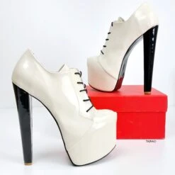 Nude Cream Gloss Oxford Thick Heels -Tajna Shoes cream gloss oxford high heel ankle shoes 2