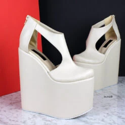Cream Matte Open Sides High Heel Wedges