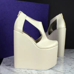 Cream Matte Open Sides High Heel Wedges -Tajna Shoes cream nude extreme high heel wedge shoes bridal wedding 3