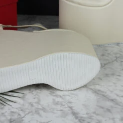 Cream Matte Open Sides High Heel Wedges -Tajna Shoes cream nude extreme high heel wedge shoes bridal wedding 7