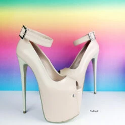 Nude Cream Ankle Strap Peep Toe Heels 7 Nude Cream Ankle Strap Peep Toe Heels -Tajna Shoes cream nude peep toe ankle strap high heel shoes 7 inches 1