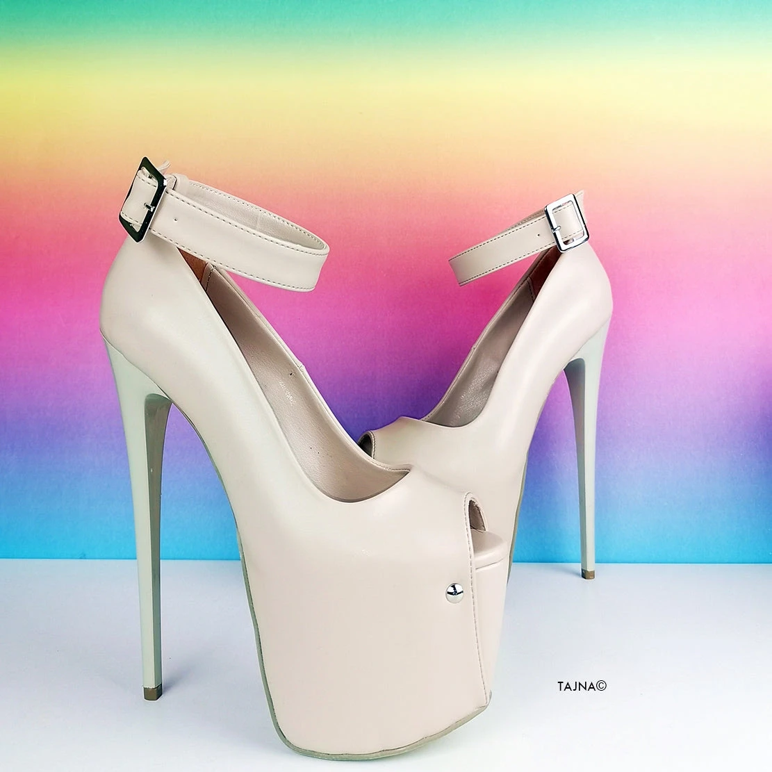 Nude Cream Ankle Strap Peep Toe Heels 3 Nude Cream Ankle Strap Peep Toe Heels - Image 3