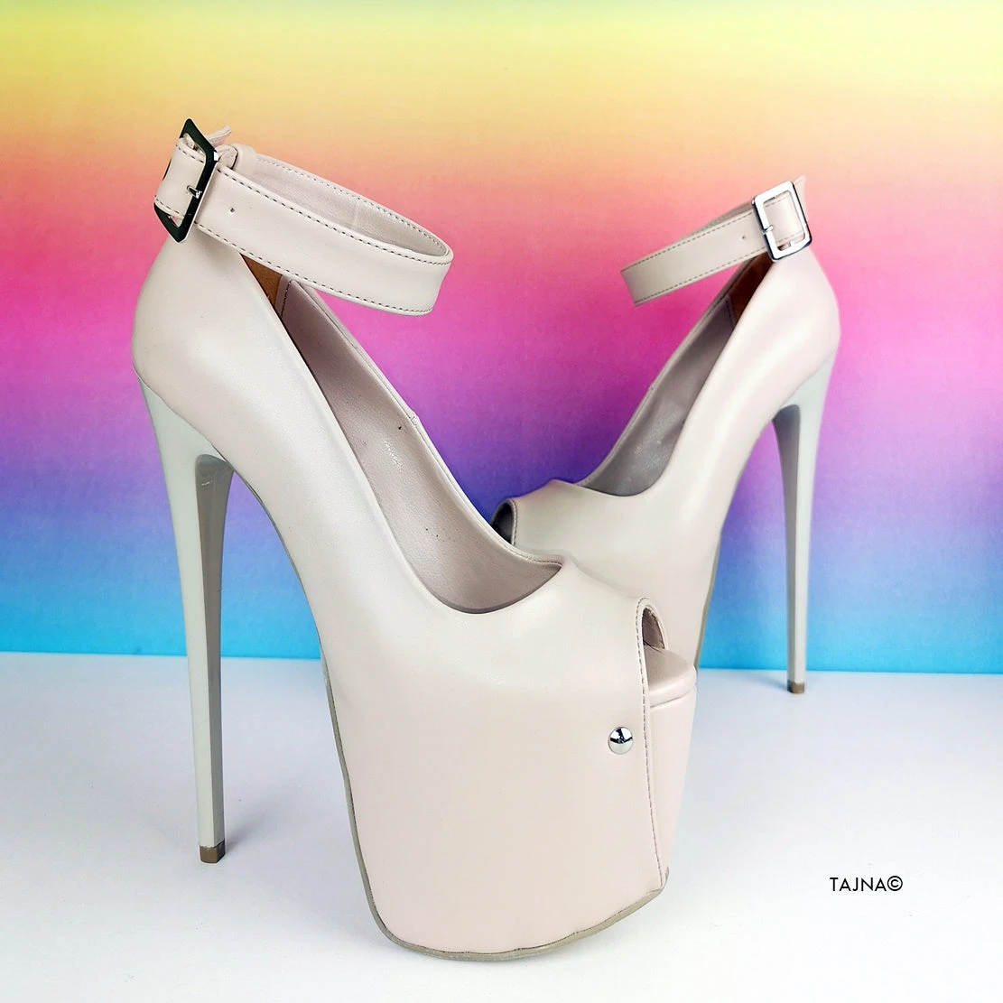 Nude Cream Ankle Strap Peep Toe Heels 2 Nude Cream Ankle Strap Peep Toe Heels - Image 2