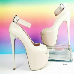 Nude Cream Ankle Strap Peep Toe Heels 9 Nude Cream Ankle Strap Peep Toe Heels -Tajna Shoes cream nude peep toe ankle strap high heel shoes 7 inches 3