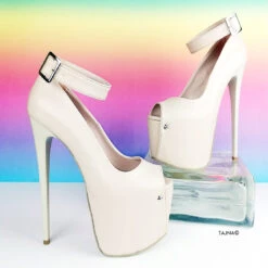 Nude Cream Ankle Strap Peep Toe Heels 8 Nude Cream Ankle Strap Peep Toe Heels -Tajna Shoes cream nude peep toe ankle strap high heel shoes 7 inches 4
