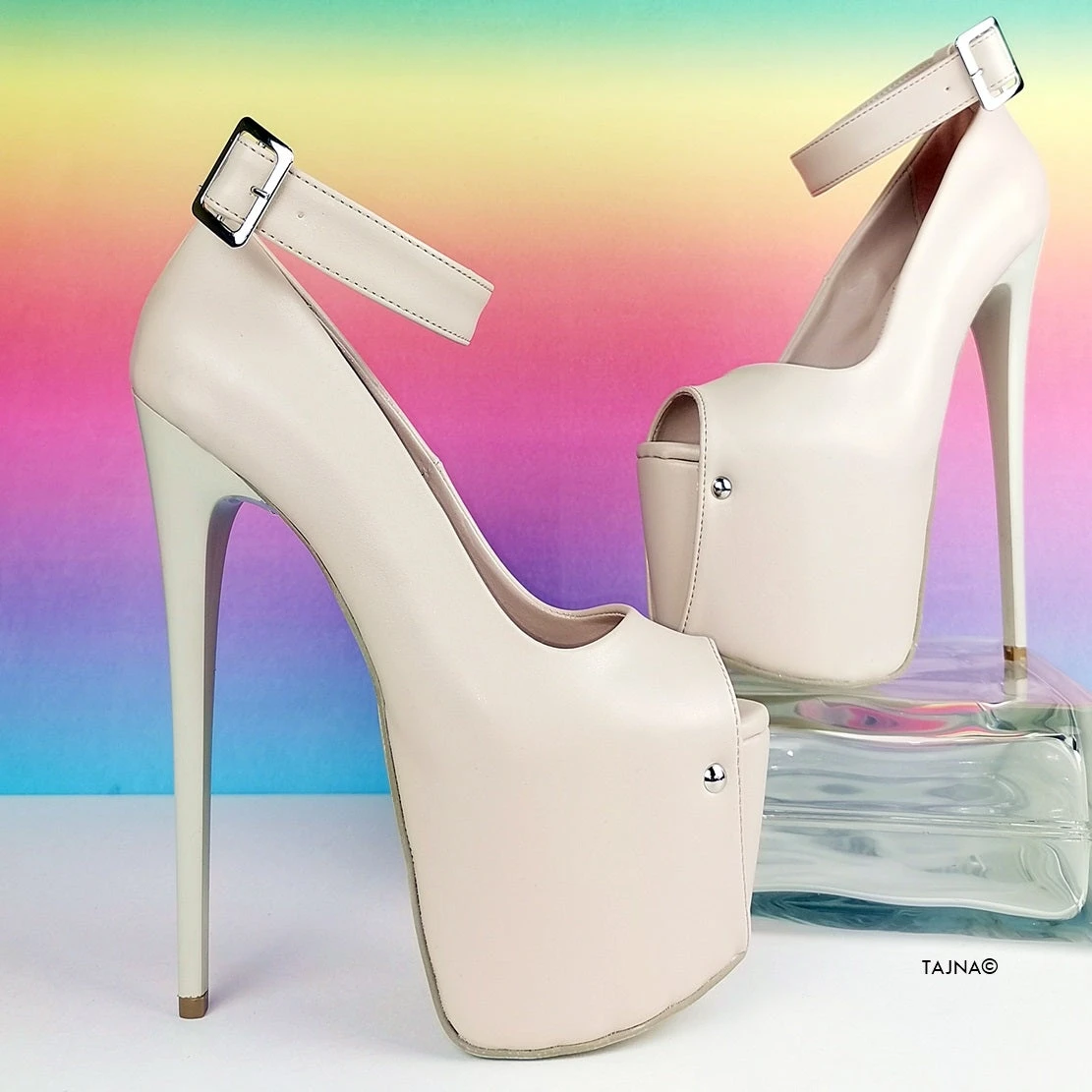 Nude Cream Ankle Strap Peep Toe Heels 1 Nude Cream Ankle Strap Peep Toe Heels