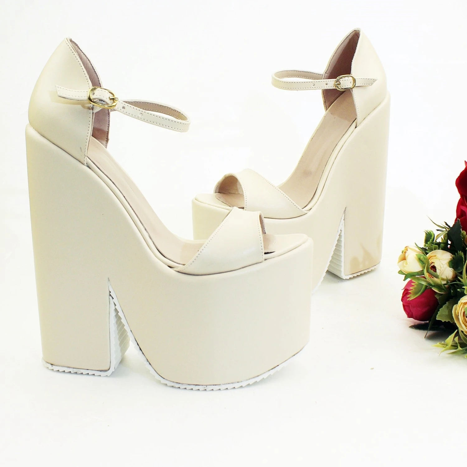 Single Strap Platform Cream Wedge Bridal Shoes 2 Single Strap Platform Cream Wedge Bridal Shoes - Image 2