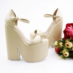 Single Strap Platform Cream Wedge Bridal Shoes 8 Single Strap Platform Cream Wedge Bridal Shoes -Tajna Shoes cream 17 cm wedge shoes 4