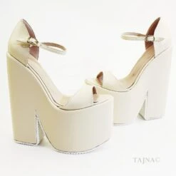 Single Strap Platform Cream Wedge Bridal Shoes 9 Single Strap Platform Cream Wedge Bridal Shoes -Tajna Shoes cream 17 cm wedge shoes 5