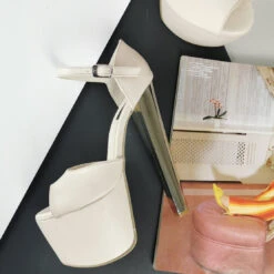 Cream Nude Chunky High Heels -Tajna Shoes cream chunky high heeel platform shoes 4