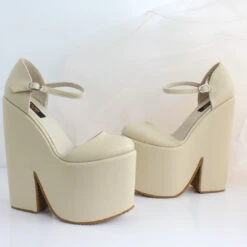 Cream Nude Strap High Heel Wedges -Tajna Shoes cream high heel wedge shoes 3