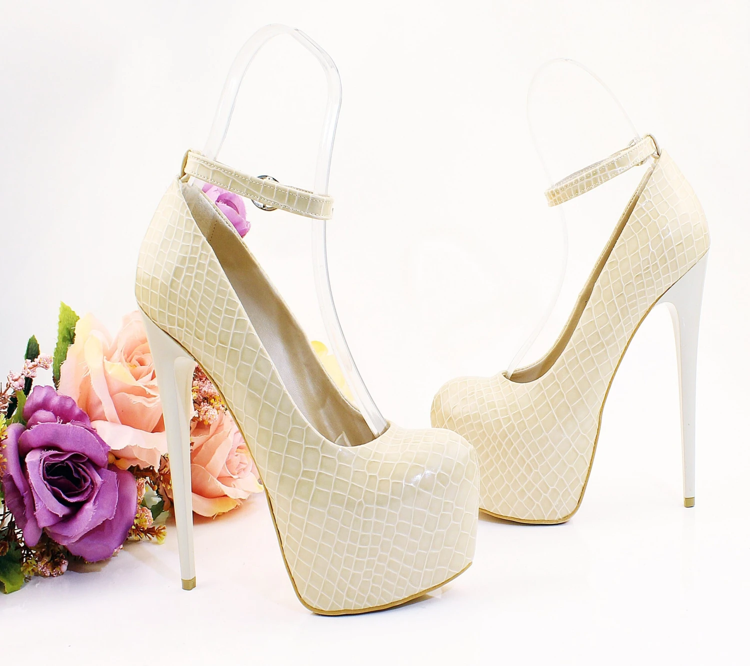 Cream Croco Patent Leather Platform Shoes 2 Cream Croco Patent Leather Platform Shoes - Image 2