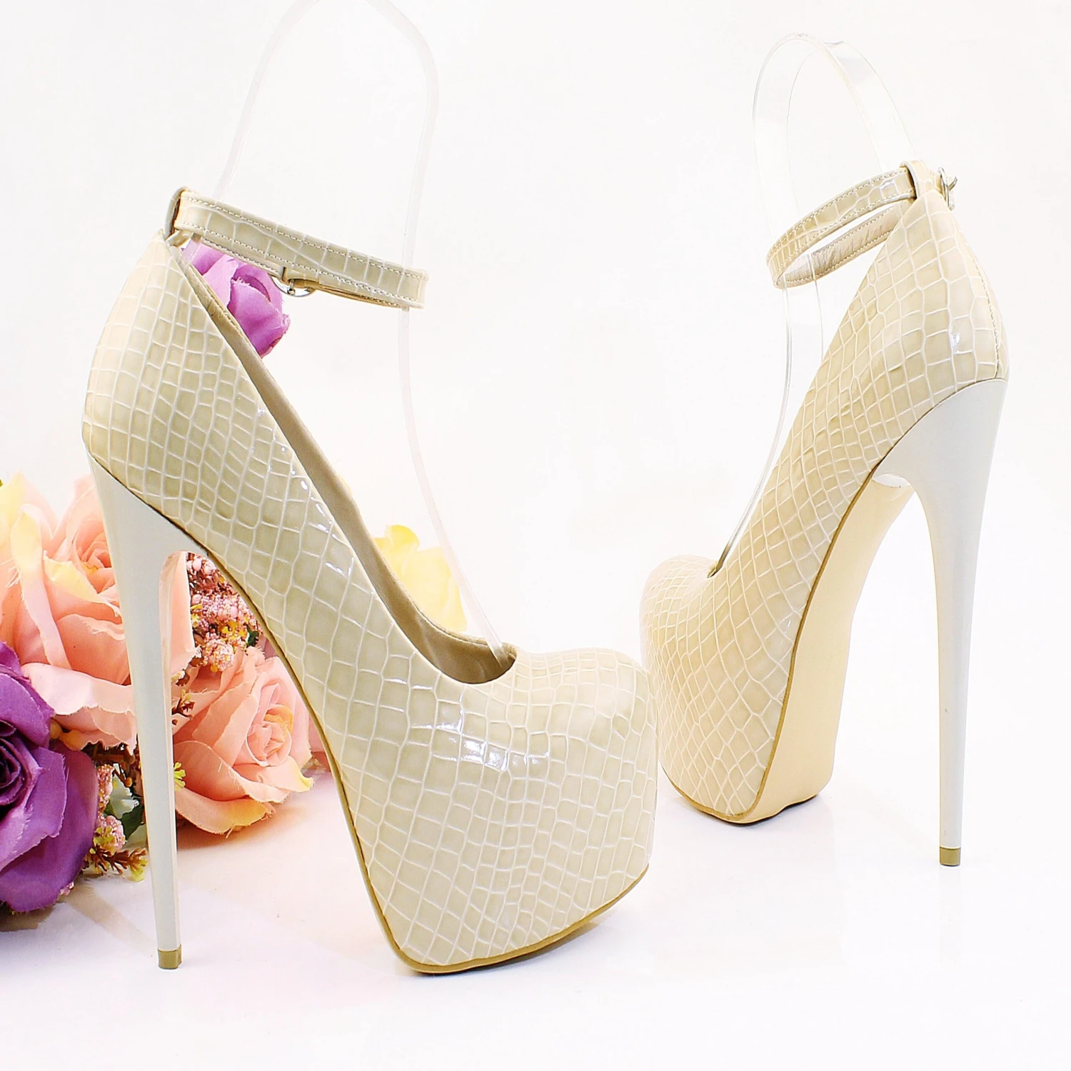 Cream Croco Patent Leather Platform Shoes 3 Cream Croco Patent Leather Platform Shoes - Image 3