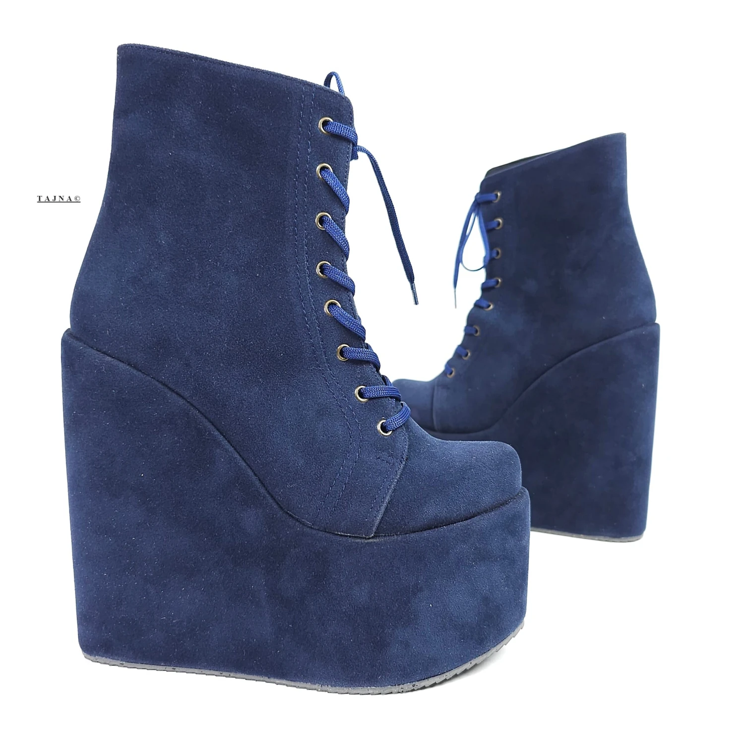Navy Blue Lace Up High Heel Platform Wedge Ankle Boots 1 Navy Blue Lace Up High Heel Platform Wedge Ankle Boots