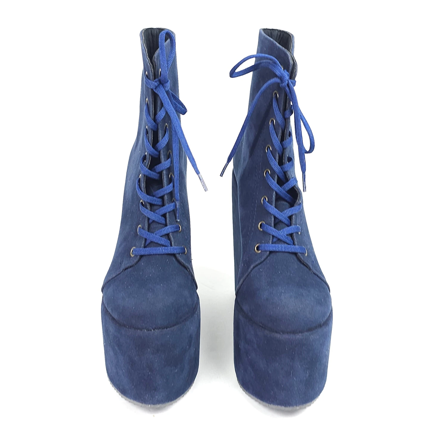 Navy Blue Lace Up High Heel Platform Wedge Ankle Boots 6 Navy Blue Lace Up High Heel Platform Wedge Ankle Boots - Image 6