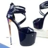 Navy Blue Gloss Multi Strap Ankle Metallic Heels