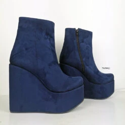 Dark Blue Suede Platform Wedge Boots -Tajna Shoes darkbluewedgeboots 3