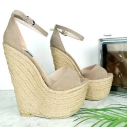 Espadril Beige High Heel Wedges -Tajna Shoes espadril high heel wedge sandals 17 cm 3