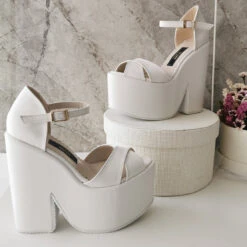 Cross Strap High Heel Bridal Wedge Shoes -Tajna Shoes extra high heel bridal wedge shoes 1