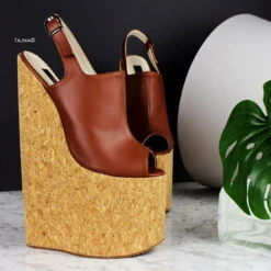 25 Cm Brown Extreme High Heel Cork Sandals -Tajna Shoes extreme 25 cm 30 cm 12 inches high heel wedges shoes 1