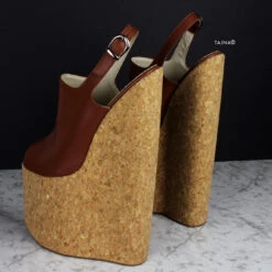 25 Cm Brown Extreme High Heel Cork Sandals -Tajna Shoes extreme 25 cm 30 cm 12 inches high heel wedges shoes 5