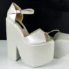 Ivory White Sling Peep Toe Platform Wedges