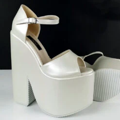 Ivory White Sling Peep Toe Platform Wedges