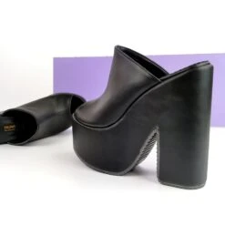 Black Matte Open Toe Wedge Platform Mules -Tajna Shoes extreme high heel wedge mules black peep toe gothic tajna club 2