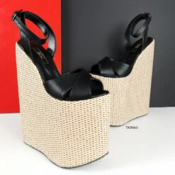 Extreme Black Espadril Wedge Sandals -Tajna Shoes extreme high heel wedges platform wedge shoes tajna club 25 cm super heels 4