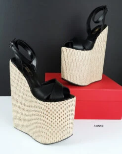 Extreme Black Espadril Wedge Sandals -Tajna Shoes extreme high heel wedges platform wedge shoes tajna club 25 cm super heels 5