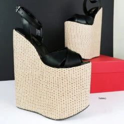 Extreme Black Espadril Wedge Sandals -Tajna Shoes extreme high heel wedges platform wedge shoes tajna club 25 cm super heels 6
