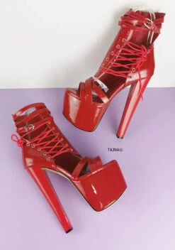 Red Gloss Side Lace Detailed Ankle High Heels -Tajna Shoes extreme high heel platform women shoes 16 51d9159c fd7d 4da1 b216 3651b0c89edf