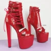 Red Gloss Side Lace Detailed Ankle High Heels