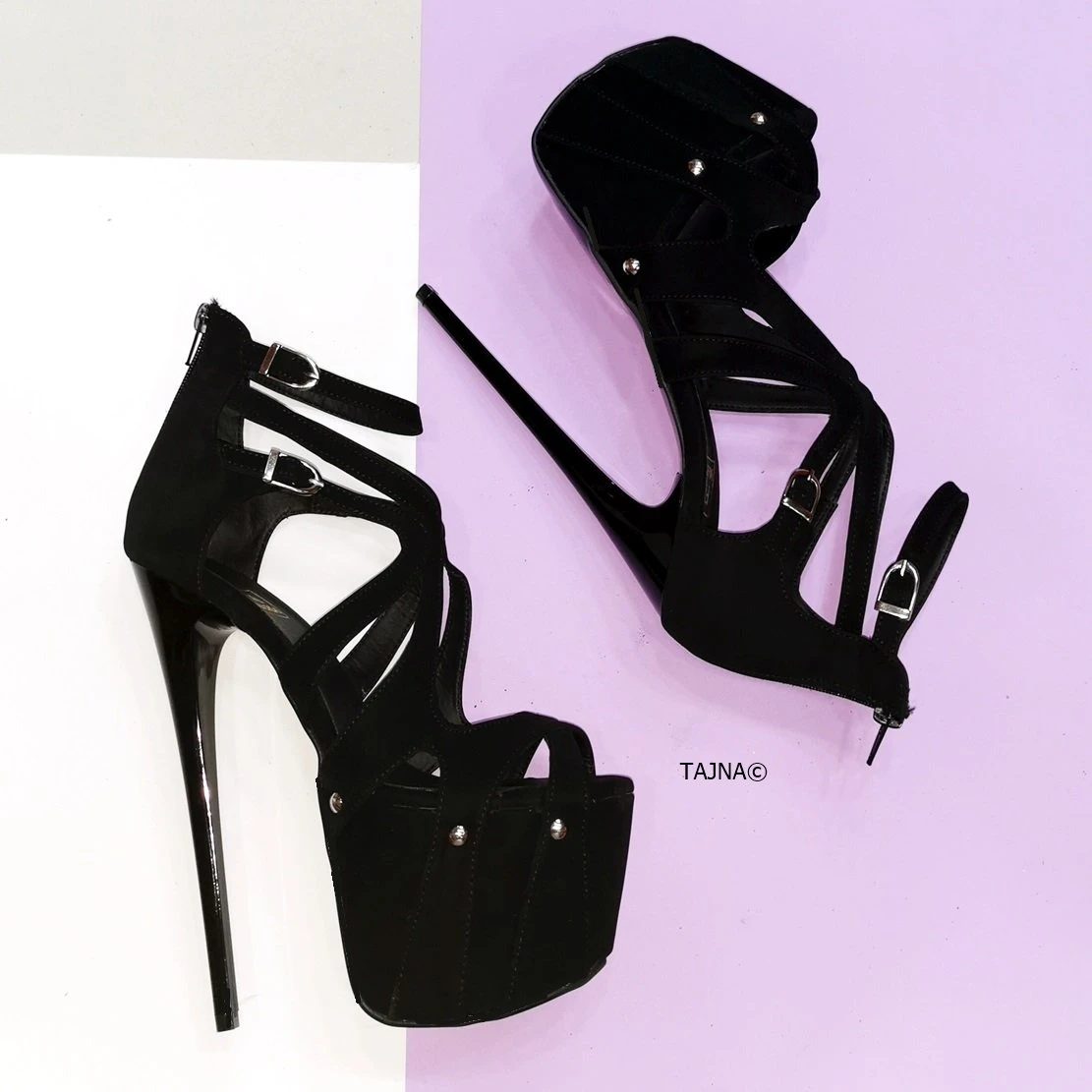 Black Suede Cage Design Platform Heels 2 Black Suede Cage Design Platform Heels - Image 2
